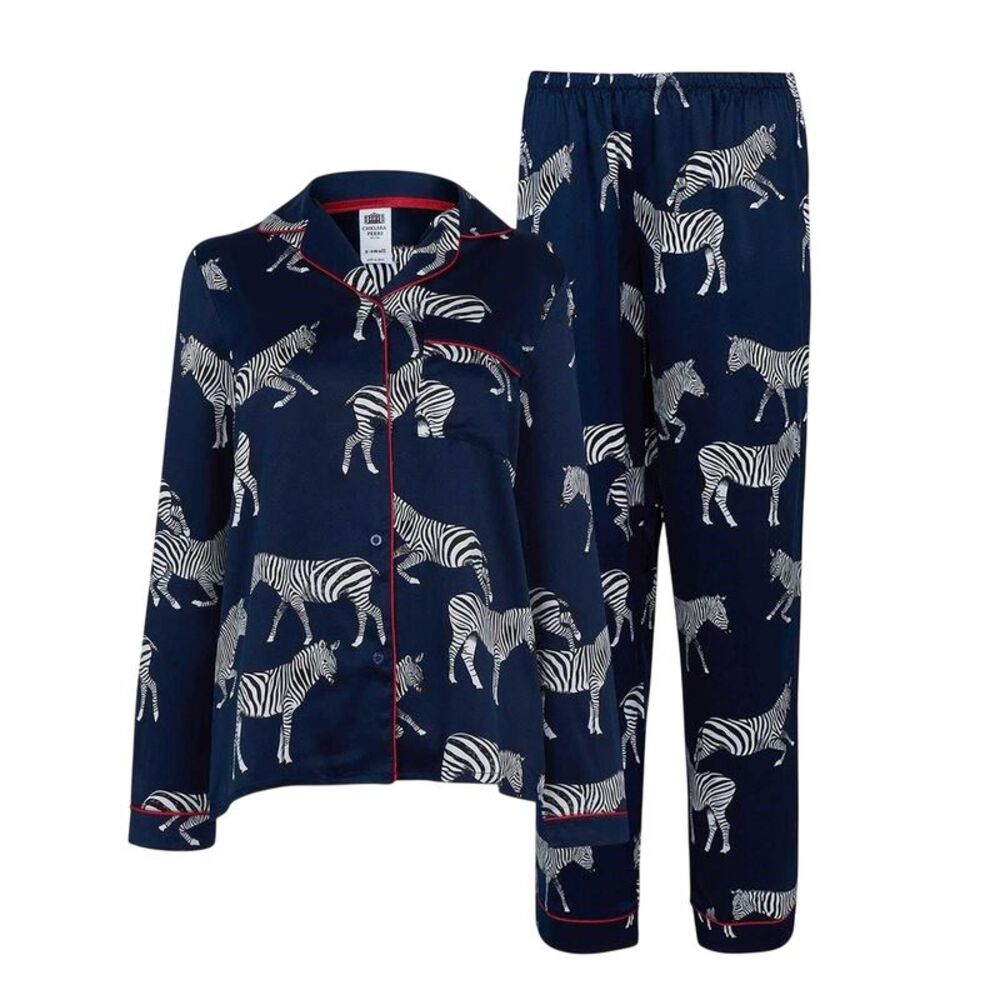 Chelsea Womens/Ladies Zebra Print Long-Sleeved Pajama Set / Navy